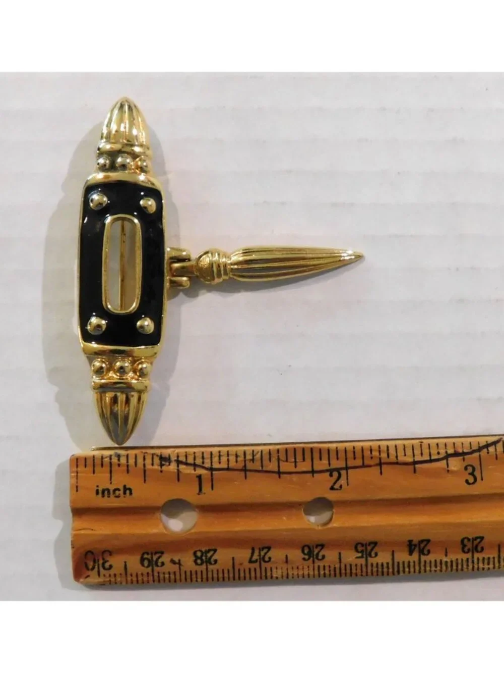 Premier Designs Vintage Signed Pin Gold Plated Black Enamel Hanging Charm Brooch